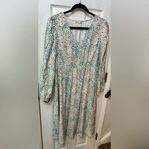 89th & Madison Cream Paisley Long Sleeve Midi Dress, Medium
